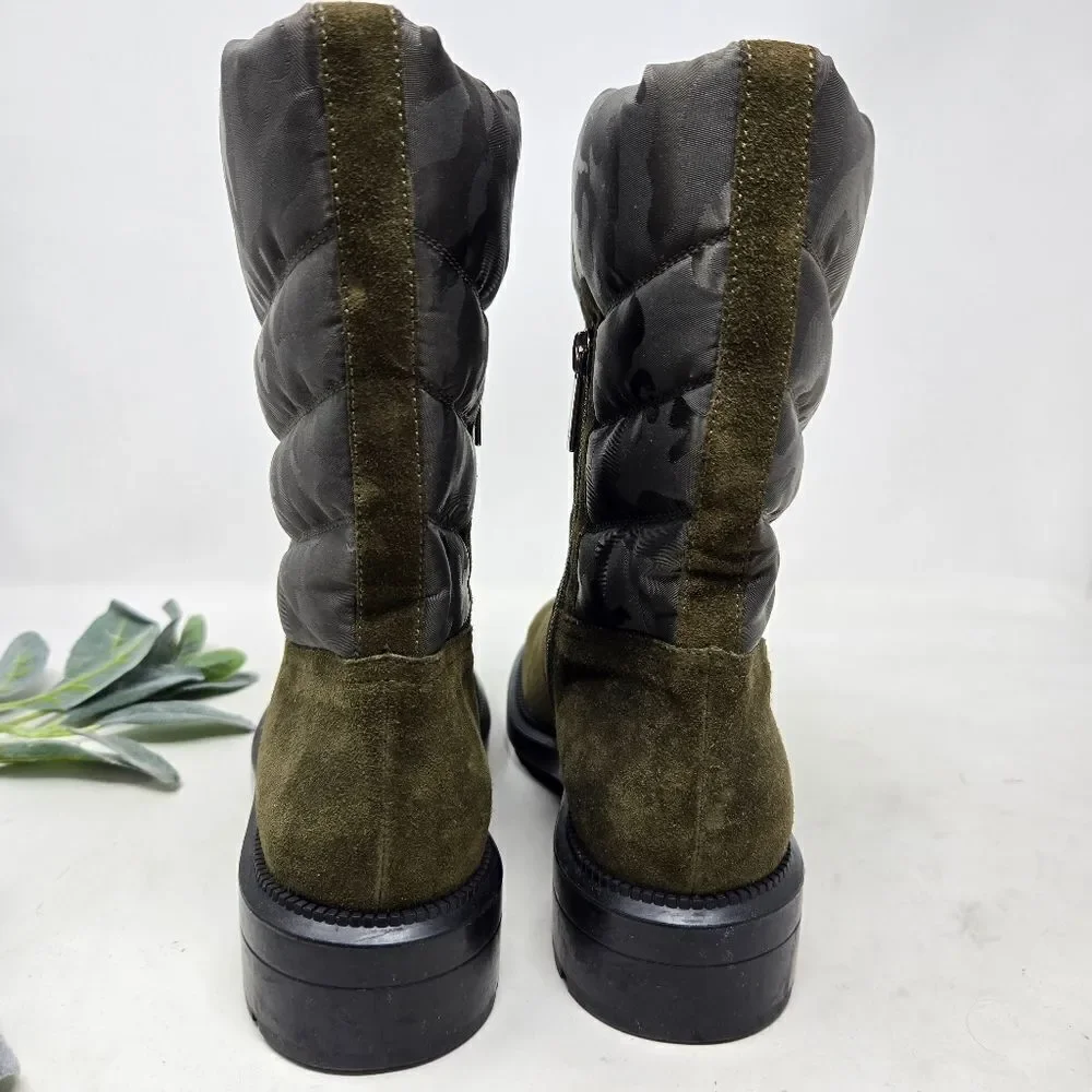 AQUATALIA‎ Lori Waterproof Boots Olive Green Suede | Camo Nylon Size 8
